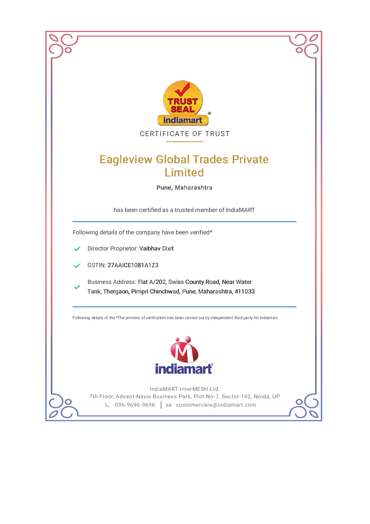 Eagleview Global Trust Seal certificate